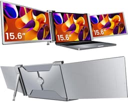 Elcostar Portable Monitor Tri-screen - 15.6 Inch - Full HD 60Hz - Draagbare Monitor - Laptop Scherm Uitbreider - Inclusief kabels en beschermhoes - Grijs - zilver — thumbnail 1