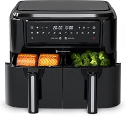 KitchenBrothers Dubbele Airfryer - PFAS-Vrij - 2400W - 9L - Heteluchtfriteuse - Dual Zone - Dubbele Mand - 50ºC tot 200ºC - 10 Kookprogramma's - Zwart — thumbnail 1