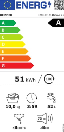 Heinner HWM-M1014IVNA+++ Wasmachine 10 kg – 1400 tpm – Inverter Motor – Energieklasse A – 15 Wasprogramma’s met Stoomfunctie en Baby Care-programma – Kinderslot – Wit – 5 Jaar Garantie — thumbnail 2