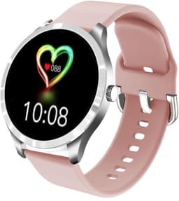 Belesy® BQSiRgPk Pro - Smartwatch Dames – Smartwatch Heren - Horloge - 1.28 inch - Kleurenscherm - Stappenteller - Bloeddruk - Hartslag - 75+ Wijzerplaten – Sporten – Zilver – Siliconen – Roze – extra polsband Panterprint - Kerstcadeau — thumbnail 13