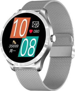 Belesy® BQSiRgPk Pro - Smartwatch Dames – Smartwatch Heren - Horloge - 1.28 inch - Kleurenscherm - Stappenteller - Bloeddruk - Hartslag - 75+ Wijzerplaten – Zilver – Siliconen – Roze – extra polsband Milanees Zilver en Panterprint - Kerstcadeau — thumbnail 2