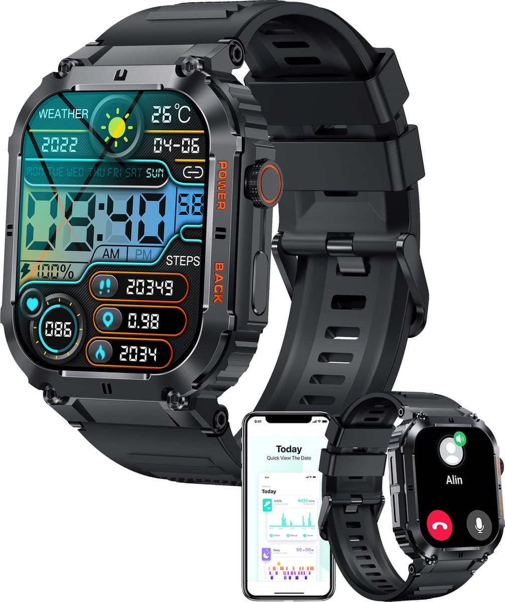 Denver Smartwatch Dames & Heren - Android & iOS - Volledige Belfunctie - 100 Sportmodi - Sporthorloge - Hartslagmeter - Bloeddrukmeter - Stappenteller - Saturatiemeter - Slaapmonitor - Social Media Activiteit - SWC191- Zwart — afbeelding 1
