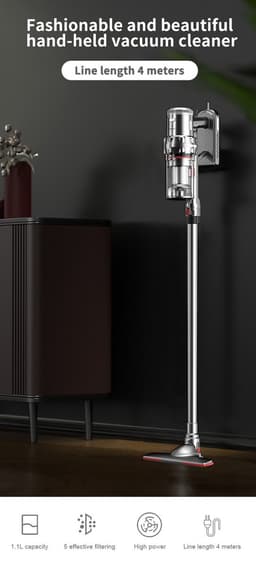 DrPhone EcoClean HandiVac – Handstofzuiger Met Drie Snelheden - 25000 PA Zuigkracht – Wandmotage Design – Vacuüm Cleaner – 1.1 Liter - Transparant — thumbnail 4