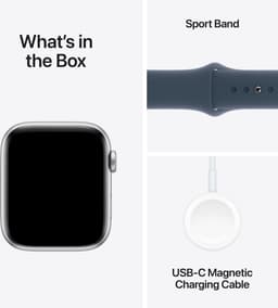 Apple Watch SE 2023 - GPS + Cellular - 44mm Silver Aluminium Case with Storm Blue Sport Band - M/L — thumbnail 4