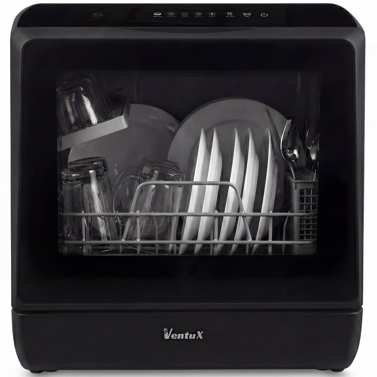 Ventux® Mini Vaatwasser Incl. App – Afwasmachine – 5 Programma’s – 900 Watt – 42,5 x 42,8 x 45,8 cm - Zwart — afbeelding 1