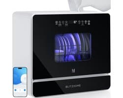 BLITZHOME Vaatwasser BH-6-CDW1 – draagbaar tafelmodel, 5,2L, 9 programma's, PTC hete lucht droging, 3D 360° sproei, app-bediening, EU-stekker