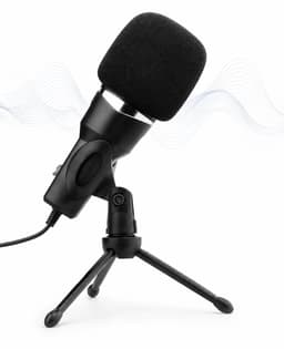 USB Microfoon met standaard - Gaming - Podcast - Voor Pc en console - Standaard - Incl. Plopkap - Zwart - Vivid Green — thumbnail 1