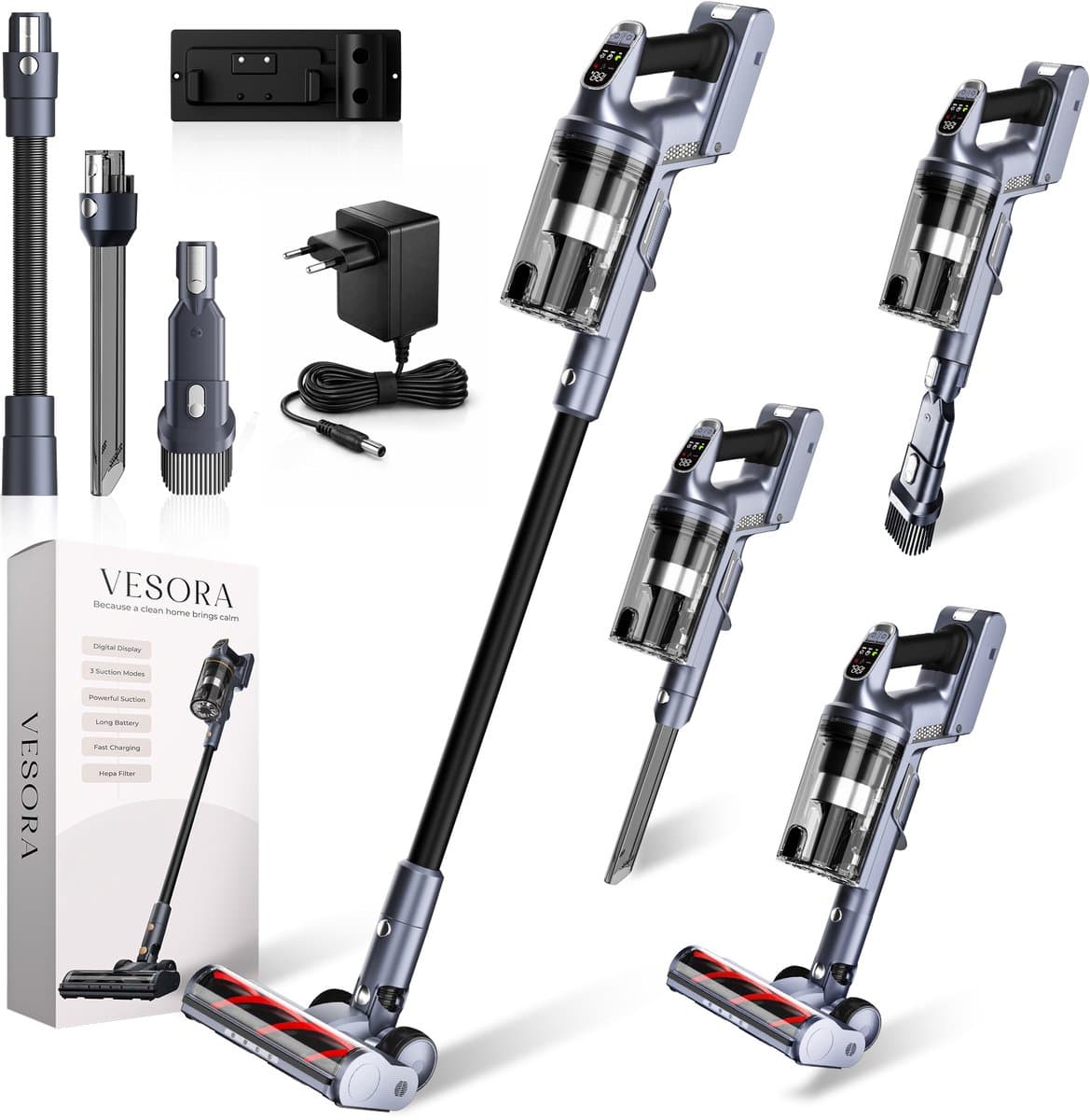 Vesora® 3-in-1 Steelstofzuiger Draadloos zonder Zak - BASIC - Draadloze Stofzuiger - Kruimeldief Snoerloos - Vacuum Cleaner - Handstofzuiger - Stofzuiger Steel met Hepa Filter - Stofzuiger Huisdieren - Zakloze Stofzuiger — afbeelding 1