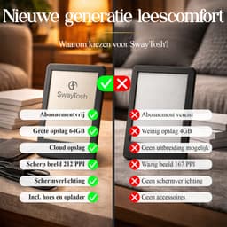 SwayTosh E-Reader Nova Pro – 6 inch 2025 – 64GB + Cloud Opslag – Ereader Met Luxe Hoes – Storytel-Ondersteuning – Schermverlichting en Nachtmodus – E Reader Voor Ebook & Luisterboeken – Met Oplader — thumbnail 6
