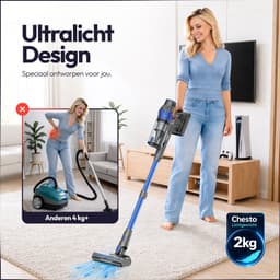 Chesto T1 Steelstofzuiger Draadloos 400W – 35.000 Pa – Ultralicht – LED-zuigmond – 3 Opzetstukken — thumbnail 9