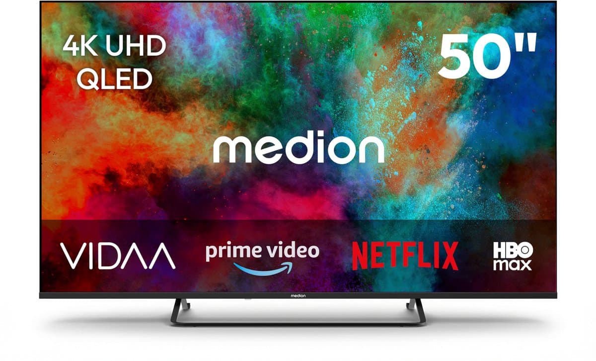 MEDION 125.7 cm 50" QLED Ultra HD TV Smart TV Dolby Vision HDR Dolby Atmos VIDA Store Prime Video Disney+ DAZN HbbTV PVR Bluetooth HD+, MD850602 — afbeelding 1