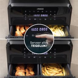 Princess Double Basket Airfryer 182074 - Dubbele Airfryer - 9 liter - 2 manden - XL - 8 programma's- 2400W - Dubbele heteluchtfriteuse - PFAS vrij - Touchscreen - RVS/Zwart - Sync functie — thumbnail 5