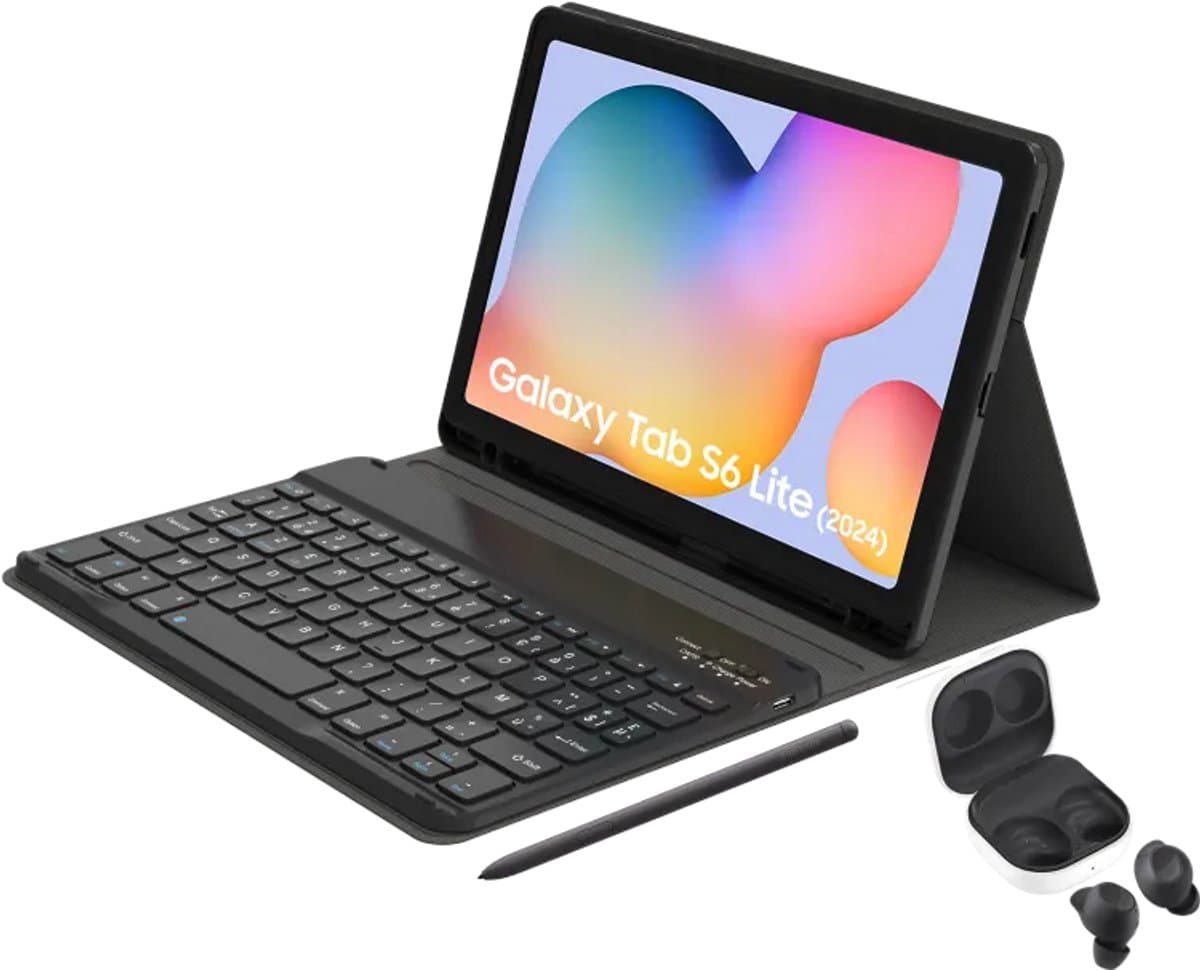 Samsung Galaxy Tab S6 Lite (2024) - WiFi - 64GB - Grijs + Samsung Galaxy Buds FE + Bluetooth Keyboard Cover — afbeelding 1