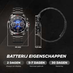 Royal Empire Amoled PRO Smartwatch - Smartwatch Heren - Stappenteller - Bloeddrukmeter - Hartslagmeter - Slaapmonitor - RVS en Leren bandje - Multisport - 46MM - Geschikt voor alle Smartphones - Kleur Zwart — thumbnail 10