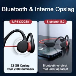 Bone Conduction Headphone - IPX8 Waterdicht - 32GB Geheugen - Open-Ear Draadloze Koptelefoon met Microfoon - Sport & Zwemmen - Gratis zwem oordoppen — thumbnail 2