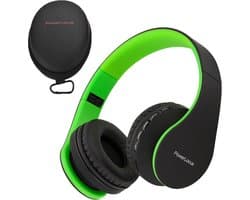 PowerLocus P1 Bluetooth Koptelefoon – Draadloos – Over Ear – Met Microfoon – Inklapbaar - incl. Hoes – Zwart/Groen