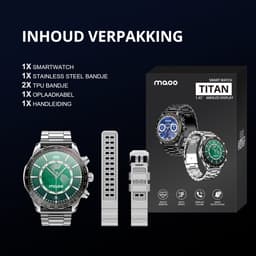 Maoo Titan AMOLED Smartwatch Heren - Stainless Steel en 2 TPU bandjes - Stappenteller - Hartslagmeter - Slaapmonitor - Multisport - Geschikt voor Android en iOS - Zilver — thumbnail 14