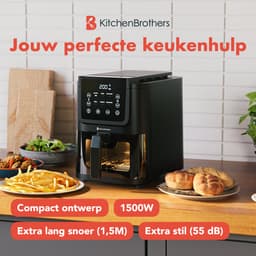 KitchenBrothers Airfryer XL - 1500W - PFAS-Vrij - 5L - Heteluchtfriteuse - 60ºC tot 200ºC - Met kijkvenster - Compact design - Extra stil - 6 Kookprogramma's - Zwart — thumbnail 2