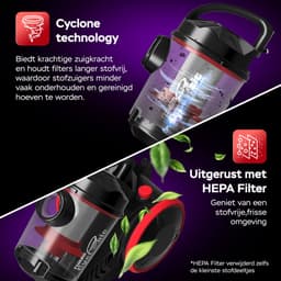TurboTronic CV07 Stofzuiger zonder zak - Compact Design - Hoge Zuigkracht - Zakloze Stofzuiger - Zwart/Rood — thumbnail 7