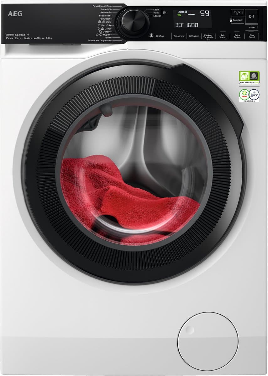 AEG Serie 9000 LR9W75490 wasmachine Voorlader 9 kg 1351 RPM Wit — afbeelding 1