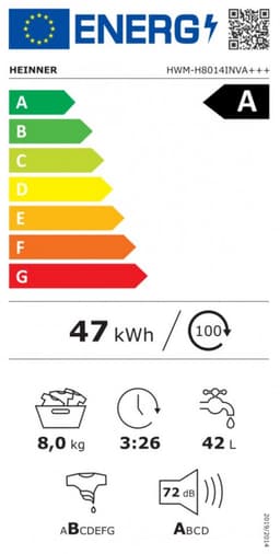 Heinner HWM-H8014INVA+++ Wasmachine 8 kg – 1400 tpm – Inverter Motor – Energieklasse A – 15 Wasprogramma’s met Stoomfunctie – Wit – 5 Jaar Garantie — thumbnail 2