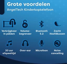 AngelTech Over Ear Kinderkoptelefoon – Hoofdtelefoon kinderen - Volume Begrensd – Draadloos – 20 Uur Speeltijd- Kinder Koptelefoon – Inclusief Audiodraad - Met Microfoon – Noise Cancelling – Roze of Blauw — thumbnail 9