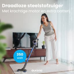 Auronic Steelstofzuiger Draadloos 350W - Draadloze Stofzuiger - HEPA Filter - Zelfstaand - Extra Accu - Op Accu - Zonder Zak - Kruimeldief - Vacuum Cleaner - Grijs/Blauw — thumbnail 2