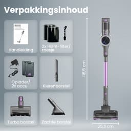 Auronic Steelstofzuiger Draadloos 350W - Draadloze Stofzuiger - HEPA Filter - Zelfstaand - Extra Accu - Op Accu - Zonder Zak - Kruimeldief - Vacuum Cleaner - Grijs/Paars — thumbnail 8