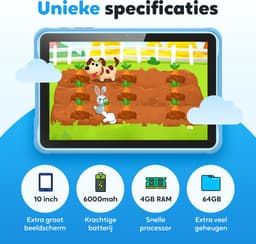 Spoused Kindertablet – 10.1 Inch – Kindertablet vanaf 3 jaar – 64GB – 4GB RAM– 6000 mAh Batterij - Incl. Beschermhoes & Ouder Control app – Blauw — thumbnail 4
