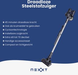 Nexxt Draadloze Steelstofzuiger – Krachtig & Lichtgewicht – Met Kruimeldief – HEPA Filter – Voor Snel en Makkelijk Schoonmaken — thumbnail 2