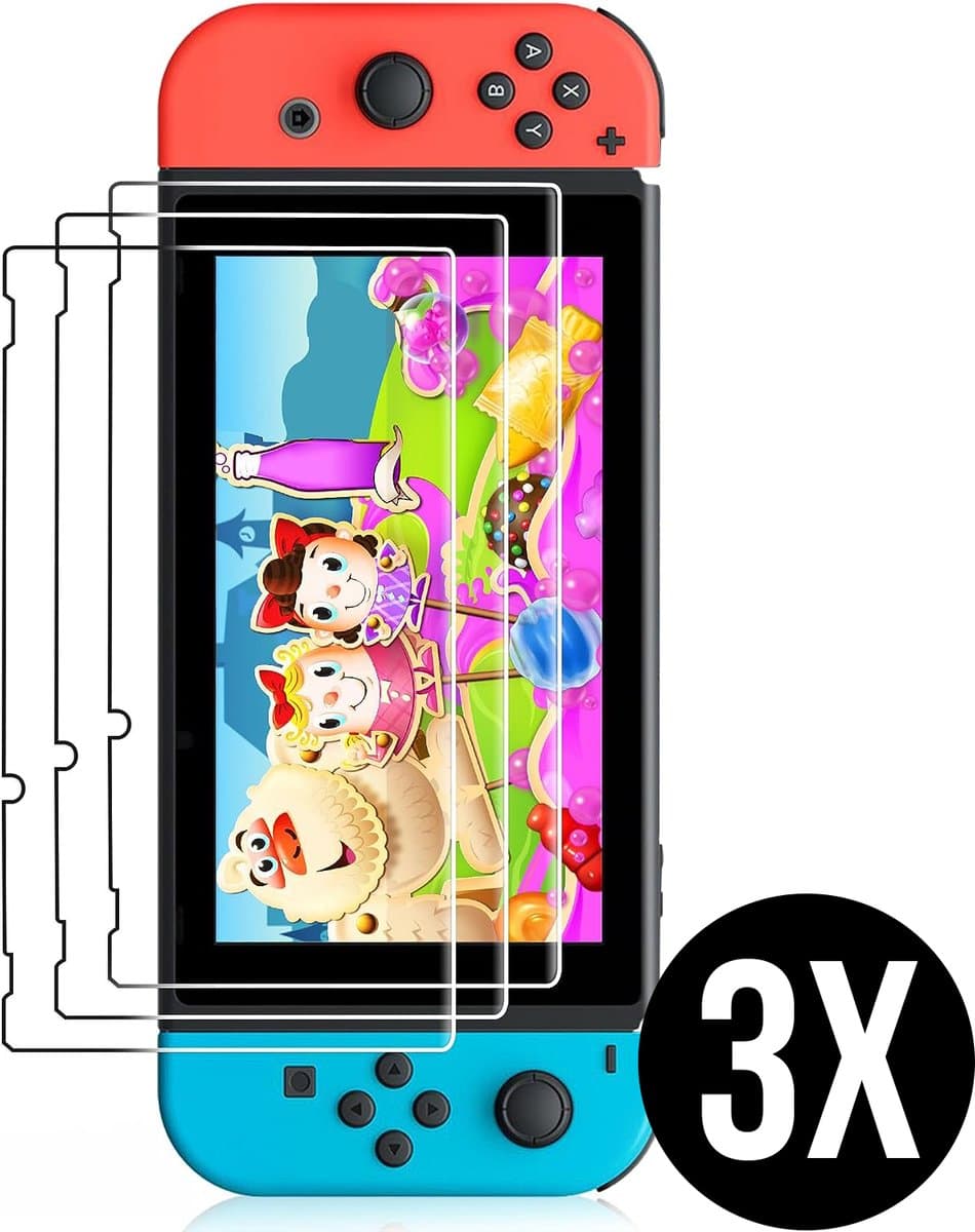 Podec - 3x Screenprotector geschikt voor Nintendo Switch - Tempered Glass Screen Cover — afbeelding 1