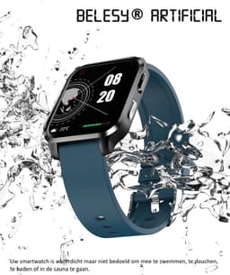 Belesy® ARTIFICIAL - Smartwatch Dames - Smartwatch Heren - Horloge - 1.70 inch – kleurenscherm – Stappenteller – Calorieën - Gezondheidsindicatoren – Je eigen foto als wijzerplaat - Leer – Bruin – Zwart - Moederdag — thumbnail 10
