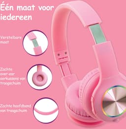 PowerLocus PLED Draadloze Koptelefoon Over-Ear voor Kinderen - LED lampjes - met Microfoon - Micro SD poort - Roze — thumbnail 8