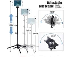 HiCHiCO - Tabletstatief - Professioneel en universeel - Tripod - 7-10inch - Inclusief telefoonhouder, opbergtas en Bluetooth afstandsbediening