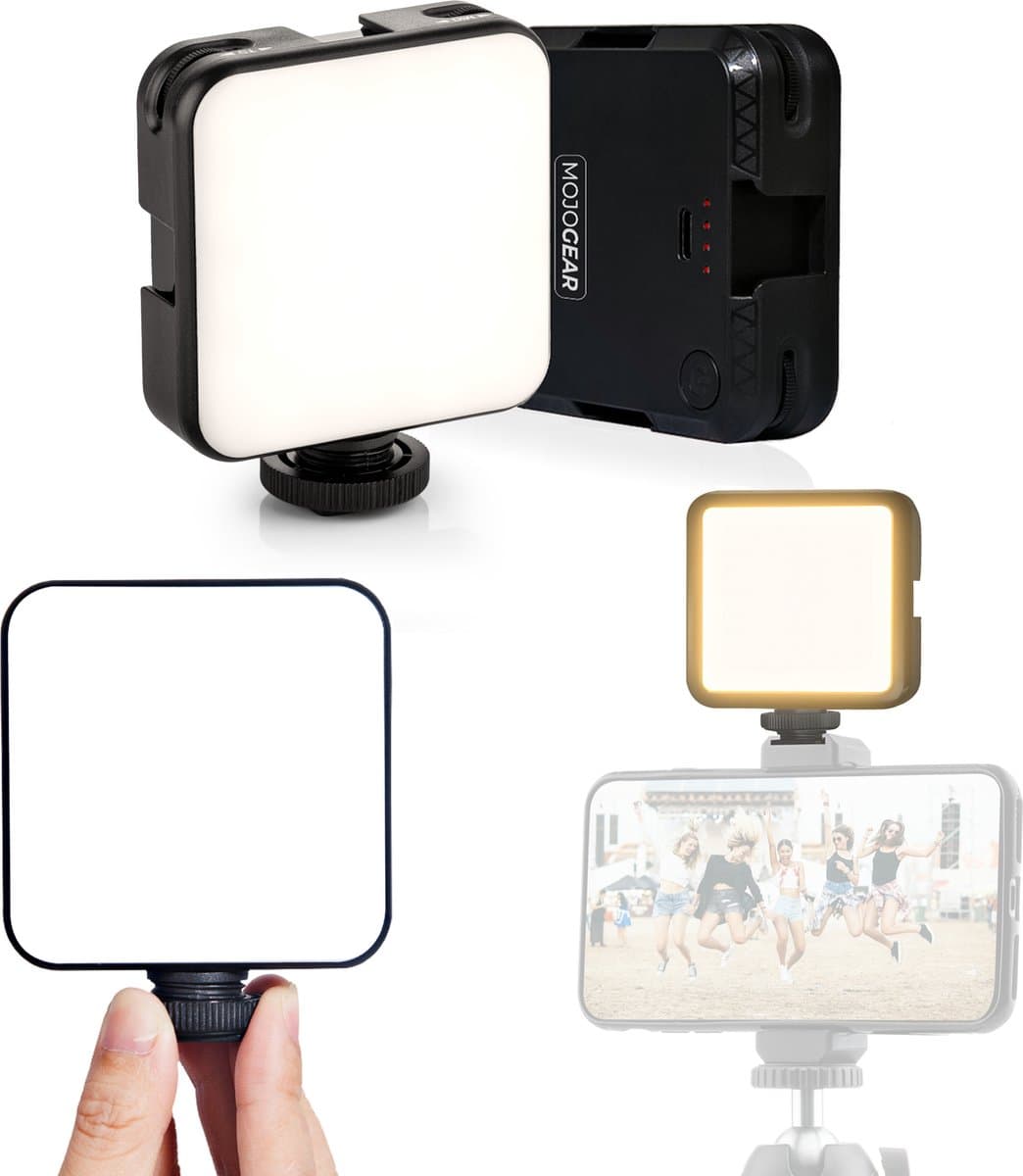 MOJOGEAR 64-LED Multi Color Mini videolamp - voor smartphone en camera - 2.000 mAh batterij - Zwart — afbeelding 1