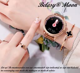 Belesy® MOON - Smartwatch Dames - Horloge - Stappenteller - Lichaamstemperatuur - Bloeddruk - Zuurstofgehalte - Ademhaling - Full Touch - Diverse Wijzerplaten - Mutli sport - Milanees - Staal - Rose Goud - Moederdag — thumbnail 12