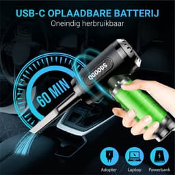 2-in-1 Auto Stofzuiger - Zuigen & Blazen - Kruimeldief - 7 Opzetstukken - Oplaadbaar - Handstofzuiger - Airduster - Zwart — thumbnail 8