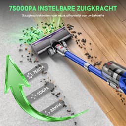 Fukstern Steelstofzuiger Draadloos – 75KPa Krachtige Zuigkracht – Tot 60 Min Accuduur – 3 Zuigstanden - Anti-Klit Vloerborstel – 7-voudig HEPA-Filtersysteem – 2L Stofreservoir – Groen Licht & Hygiënische Reiniging – blauw — thumbnail 2