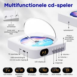 Vizual CD Speler met Radio & Bluetooth - Draagbare CD Speler voor Muur & Tafel - FM Keukenradio met Afstandsbediening - Ingebouwde Speakers - Wit — thumbnail 8