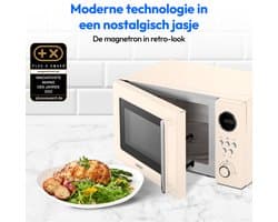 MEDION retro magnetron (20 liter, ca. 800 watt, 5 magnetronstanden, 8 automatische programma's, digitaal display, ontdooifunctie, compact, MD15000) beige