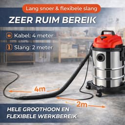 Industriële Nat- en Droogzuiger 3-in-1 – 15 Liter – 1200W – Met Blaasfunctie – Waterdichte Bouwstofzuiger — thumbnail 4