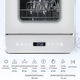 Puluomis DW1003 - Mini vaatwasser - met Waterreservoir - Vrijstaande Afwasmachine - 3 Couverts - 7 Wasprogramma's - Incl. Bestekmandje - Wit — thumbnail 10