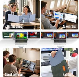 Aurixi® Professionele Portable Monitor Pro 2024 - Full HD - 13” / 17.4” Tri-Screen - Laptop Scherm Uitbreider - Inclusief Beschermhoes en Kabels - Blauw - 35cm x 21cm x 3cm — thumbnail 2
