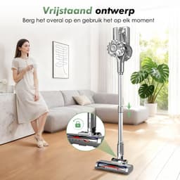 Fukstern Steelstofzuiger Draadloos - 38KPa krachtige zuigkracht - Tot 60 Min Accuduur - 4-voudig HEPA-Filtersysteem - 1,6L Stofreservoir - Anti-Klit Vloerborstel draadloze steelstofzuiger - zilverkleurig — thumbnail 8