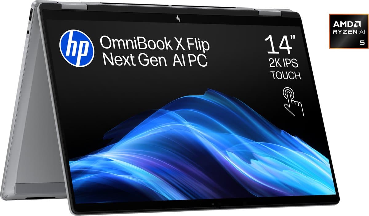 HP OmniBook X Flip NGAI 14-fk0751nd - 2-in-1 Copilot+ Laptop - 14 inch - 1.39 kg - AMD Ryzen AI 5 - 16 GB RAM - 512 GB SSD - Windows 11 Home — afbeelding 1