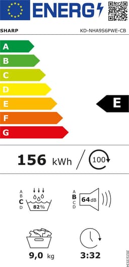 Sharp KDNHA9S6PWECB newline – warmtepomp droger – 9 kg – energie label E – 15 programma’s – LED trommelverlichting – links en rechts draaiend – WIT — thumbnail 2