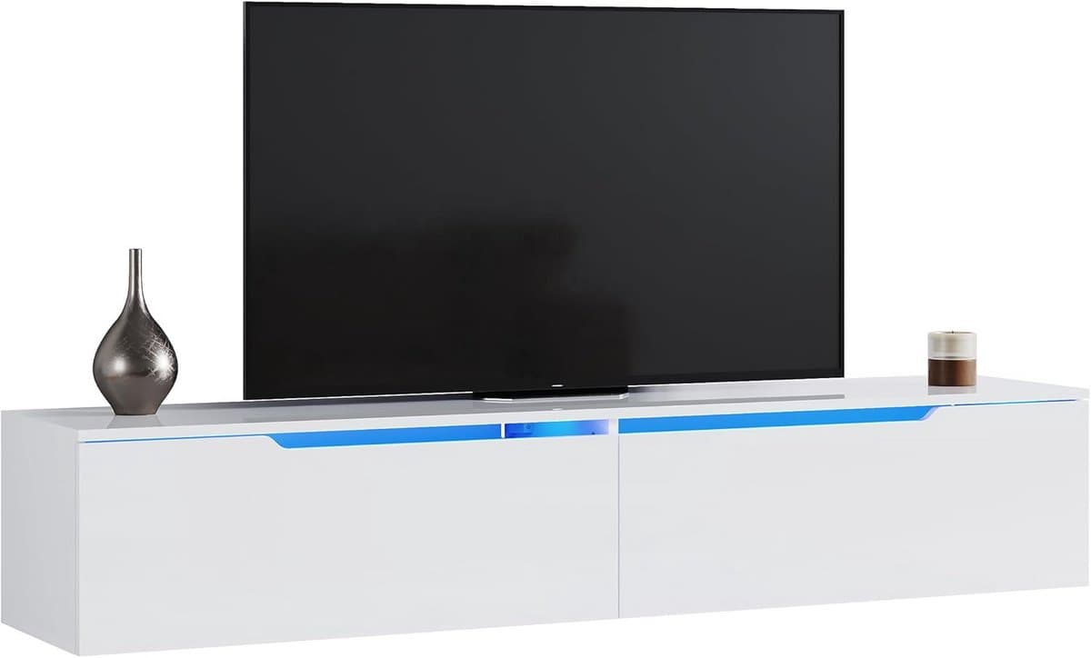 Zwevend Lowboard TV-meubel Wit Hoogglans met LED Verlichting — afbeelding 1