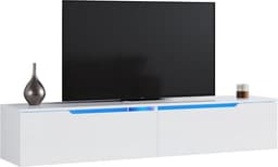 Zwevend Lowboard TV-meubel Wit Hoogglans met LED Verlichting — thumbnail 1