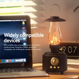 Vintage Petroleum Tafellamp met Bluetooth Luidspreker - Oneindig Dimbaar Oplaadbaar LED Licht voor Slaapkamer - IPX4 Waterdicht Nachtlampje voor Kamperen & Feest - Houtnerf - Woondecoratie Cadeau - 1 Stuk — thumbnail 5