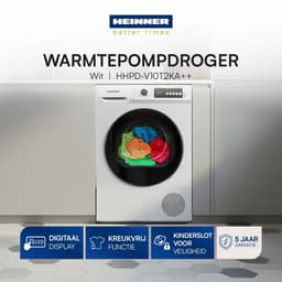 Heinner HHPD-V10T2KA++ Warmtepompdroger 10 kg – 15 Droogprogramma’s – Digitaal Display – Anti-kreukfunctie – Omkeerbare Deur – Kinderslot – Wit – 5 Jaar Garantie — thumbnail 7